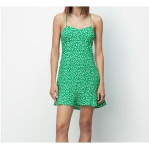 Zara Women's Medium Green Ditzy Daisy Floral Print Short Mini Sun Dress